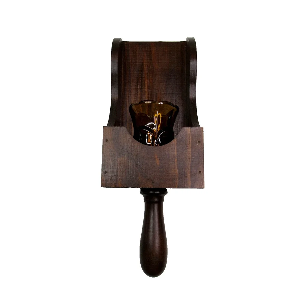 Vintage Wooden Wall Sconce Glass Amber Votive Rustic Colonial Primitive Decor